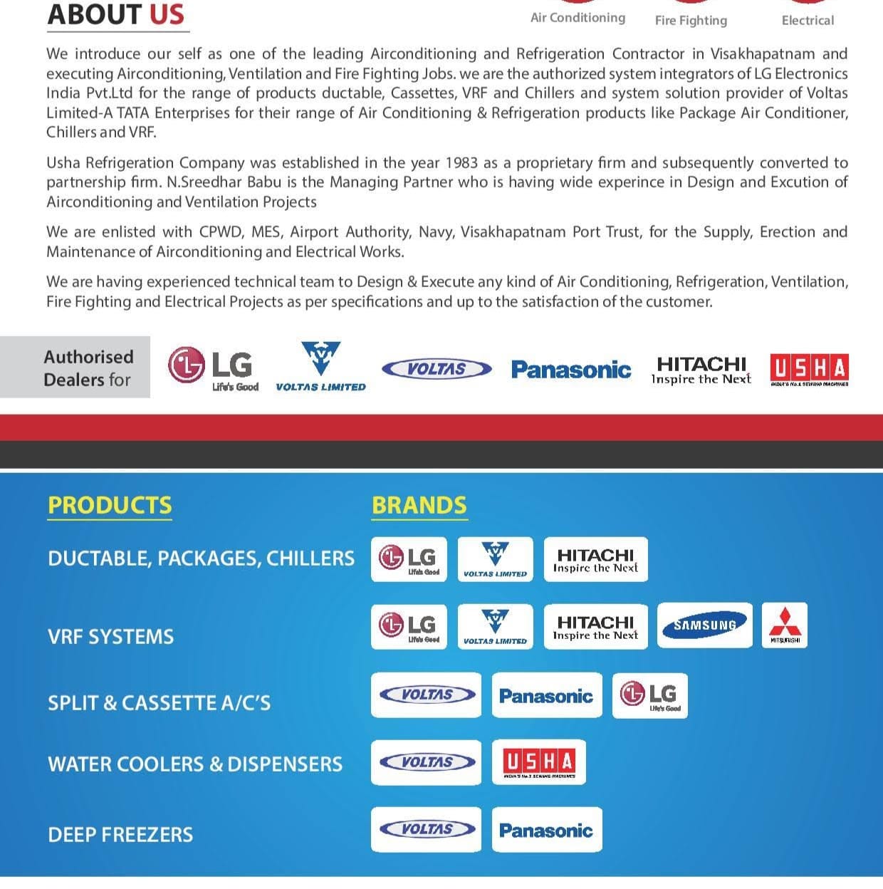 Usha Refrigeration Company - Air Conditioning | Fire Fighting | Electrical Contractors in Vizag business photograph