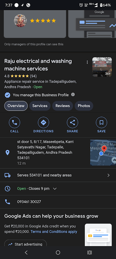 Raju electrical and washing machine services business photograph