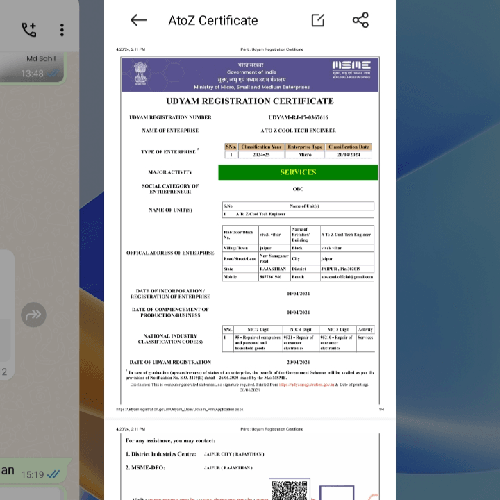 A To Z Cool Tech Engineer - AC Repair, AC Service, AC Installation and Copper pipe fitting in Jaipur business photograph