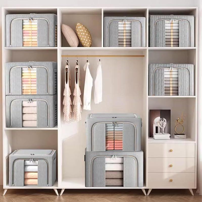 Panchhi Store Organisers Storage Box for Clothes 24 Liter Capacity Wardrobe Organizer for Clothes Oxford Fabric Storage Organizer Foldable Steel Frame with Zipper view 2