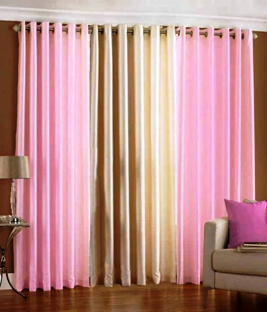 N2C Home Solid Semi-Transparent Eyelet Curtain 7 ft ( Pack of 3 ) - Pink