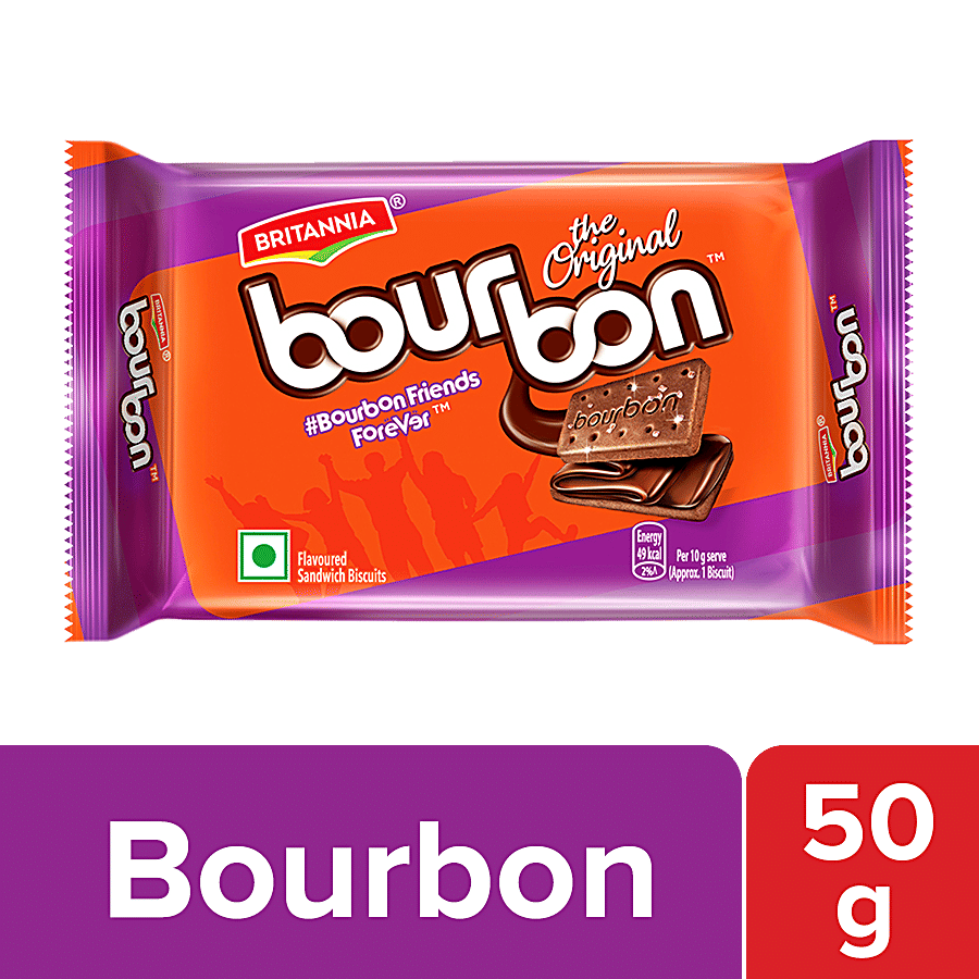 Britannia Bourbon - The Original Choco Creme Sandwich Biscuit, 50 g Pouch