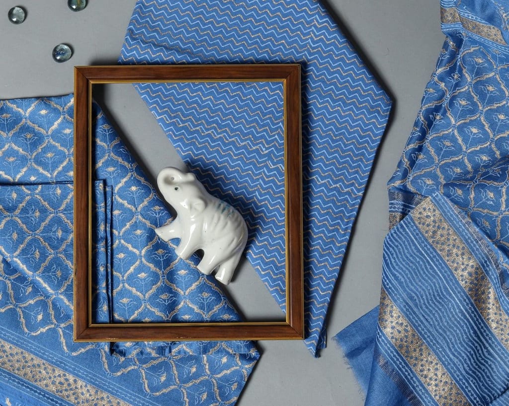 Traditional Block Print Chanderi Silk Suit set (CHA391) view 2