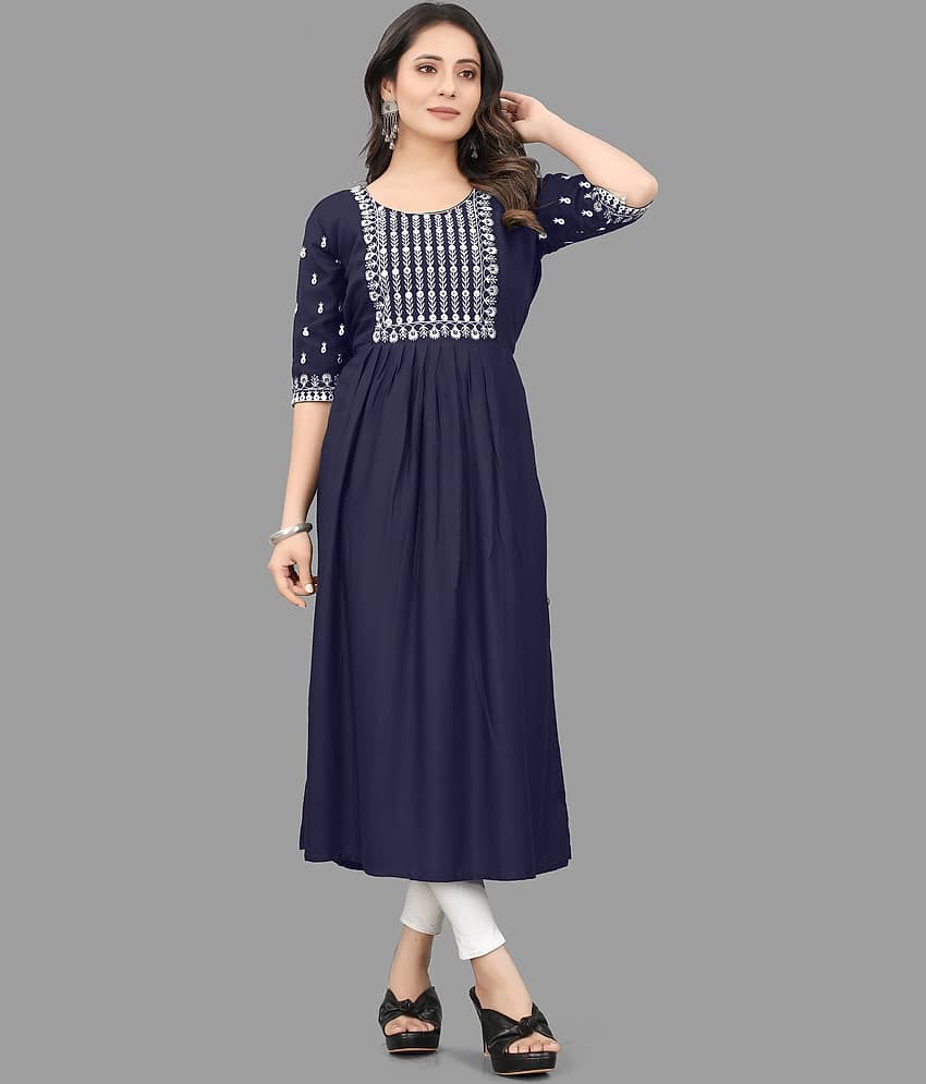 QPEEZ - Green Rayon Women's Flared Kurti ( Pack of 1 )