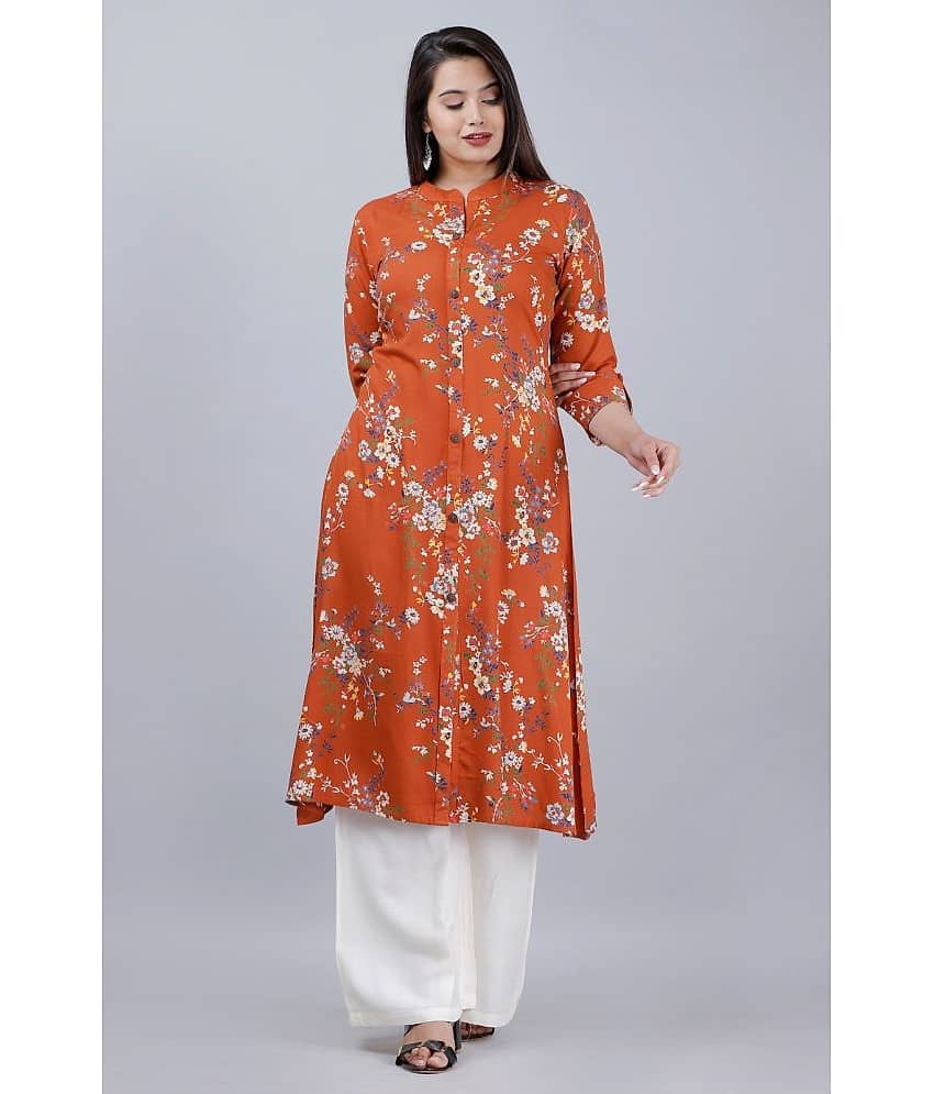 MAUKA - Brown Front Slit Rayon Women's Stitched Salwar Suit ( Pack of 1 )