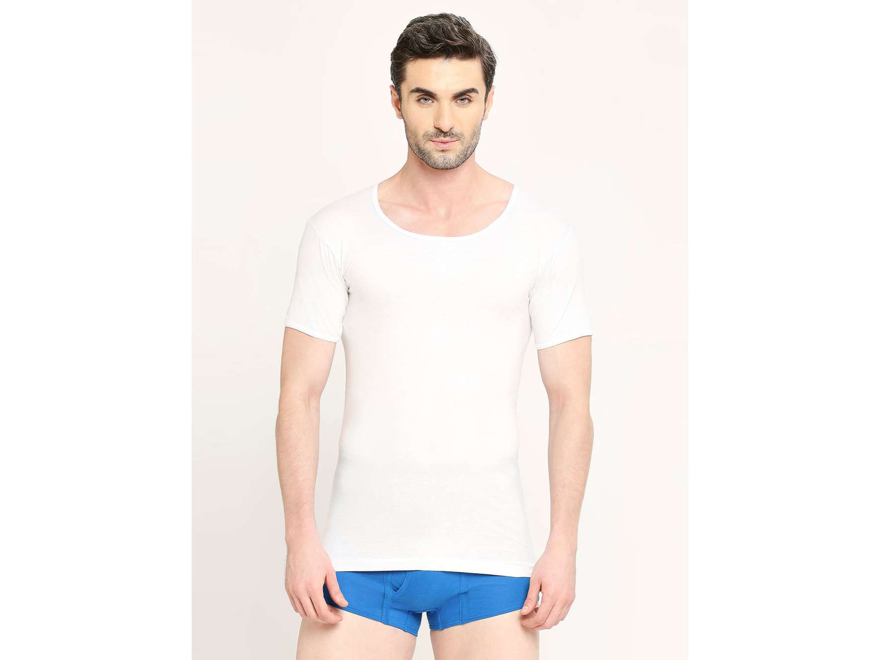 VIP Supreme Men's Round Neck Half Sleeve 100% Cotton White Vest, Moisture Absorbent Inner wear for Men - 85