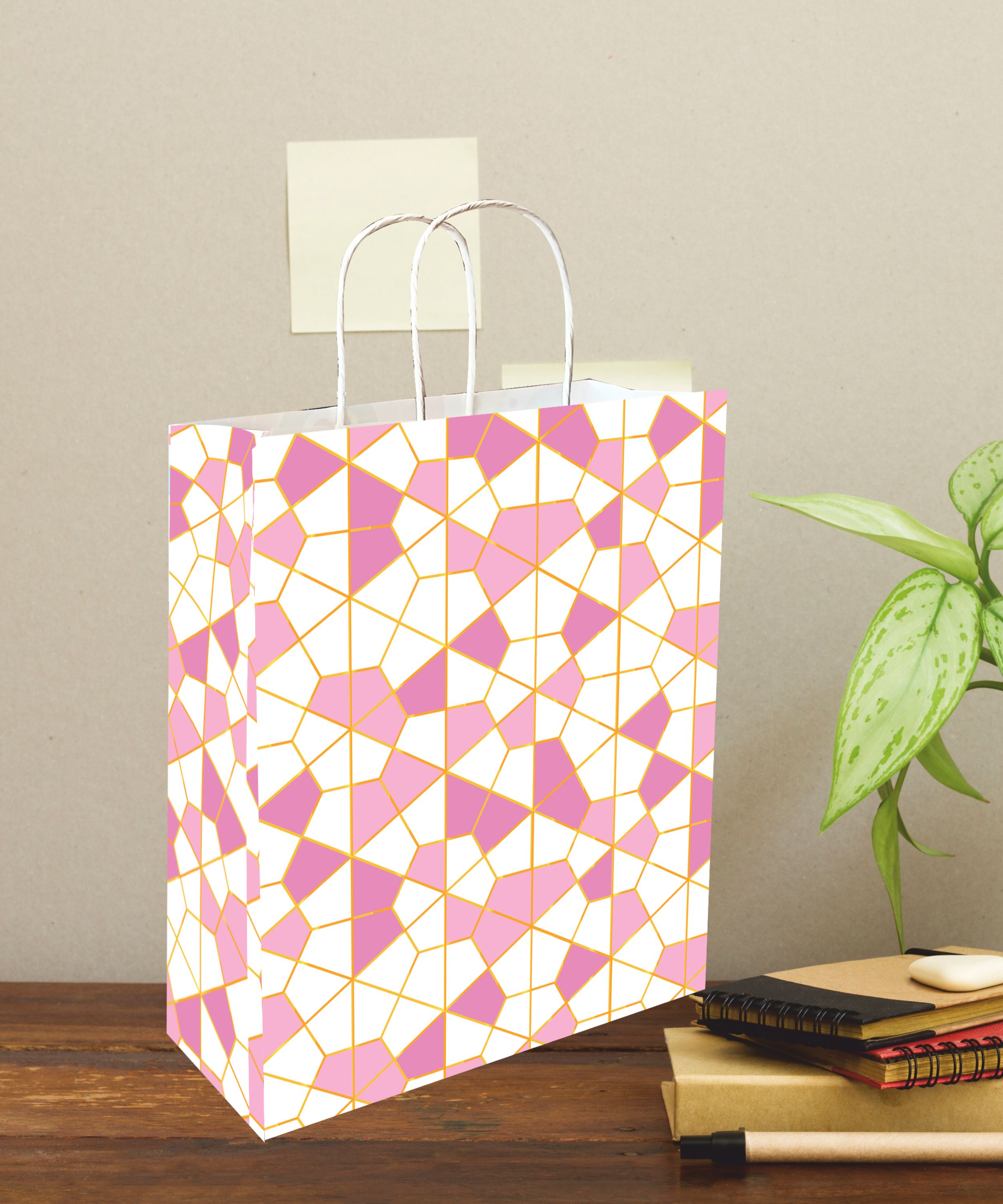 90 GSM Abstract Printed Small Paper Gift Bags, Ideal for Birthday Return Gifts, Wedding Gifts, & Gifting on Special Occasions (Size: 9.4 x 7.9 x 3 inch) - 50