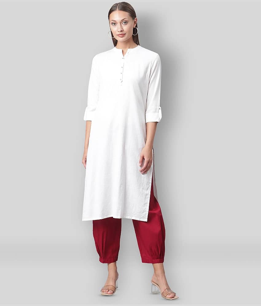 Divena - White Cotton Blend Women's Straight Kurti