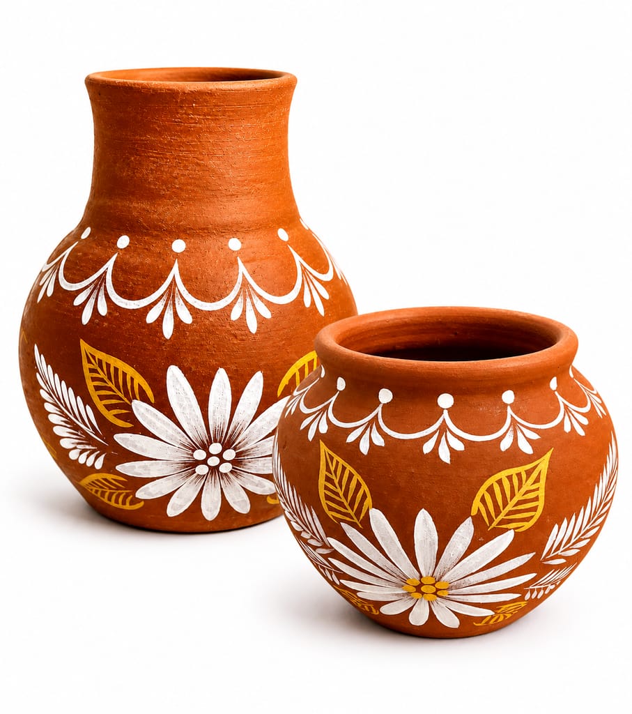 Hand-Painted Terracotta Vase Set - Set of 2