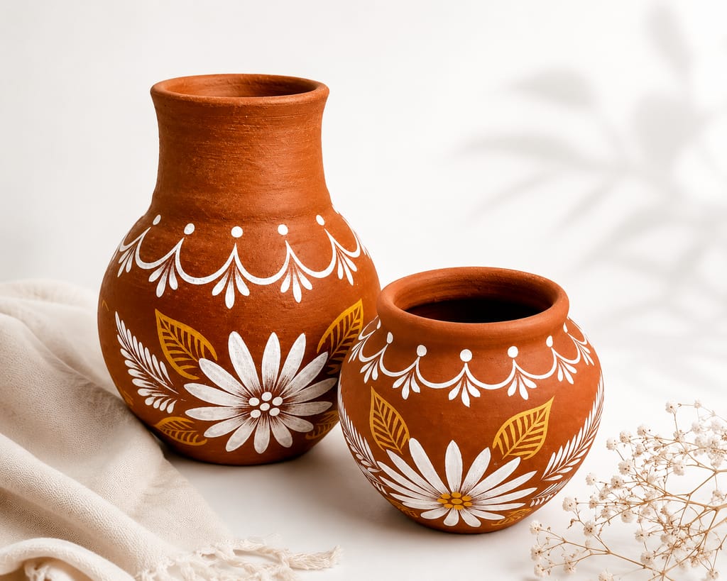 Hand-Painted Terracotta Vase Set - Set of 2 view 2