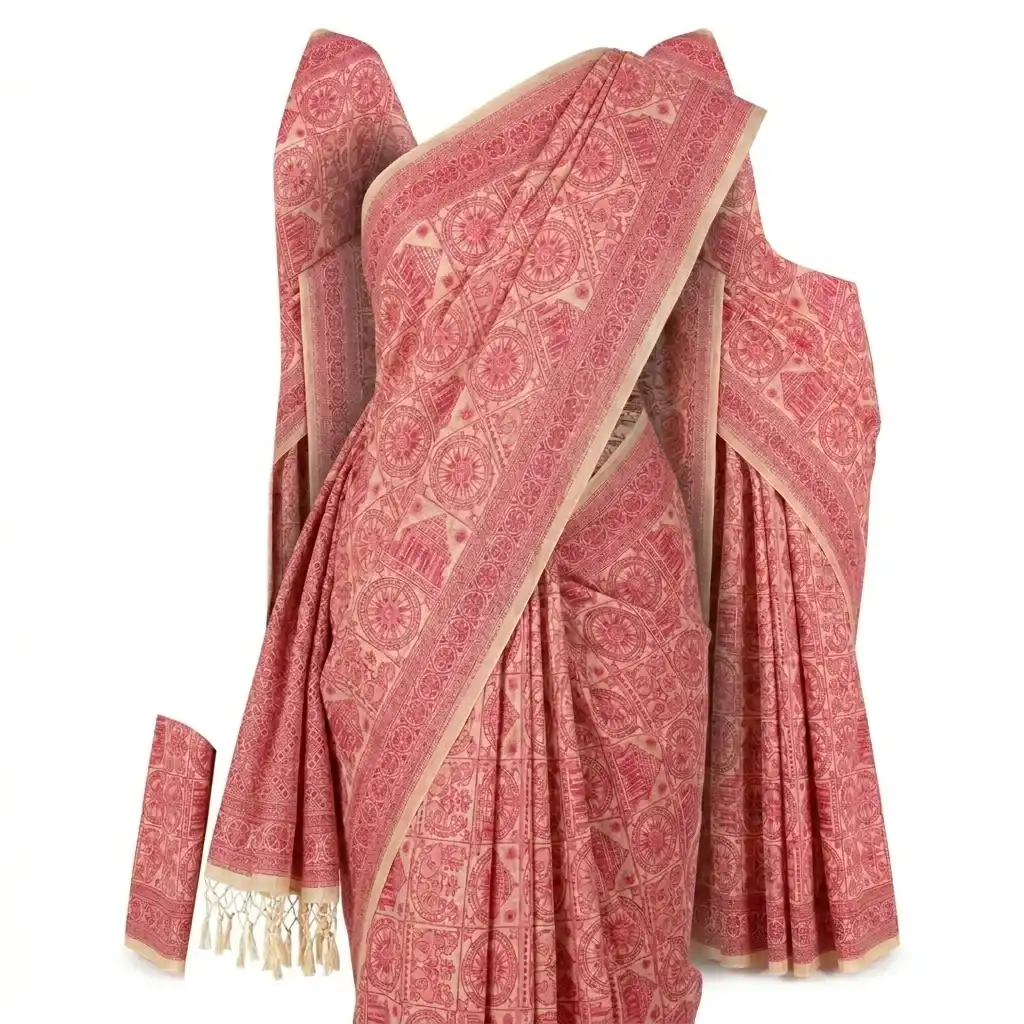 Tussar Sambalpuri Saree Geometric Floral Print – Multicolor