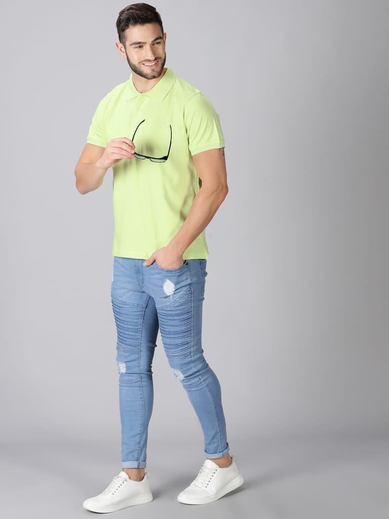 Pure Cotton Mint Green Solid Polo view 2