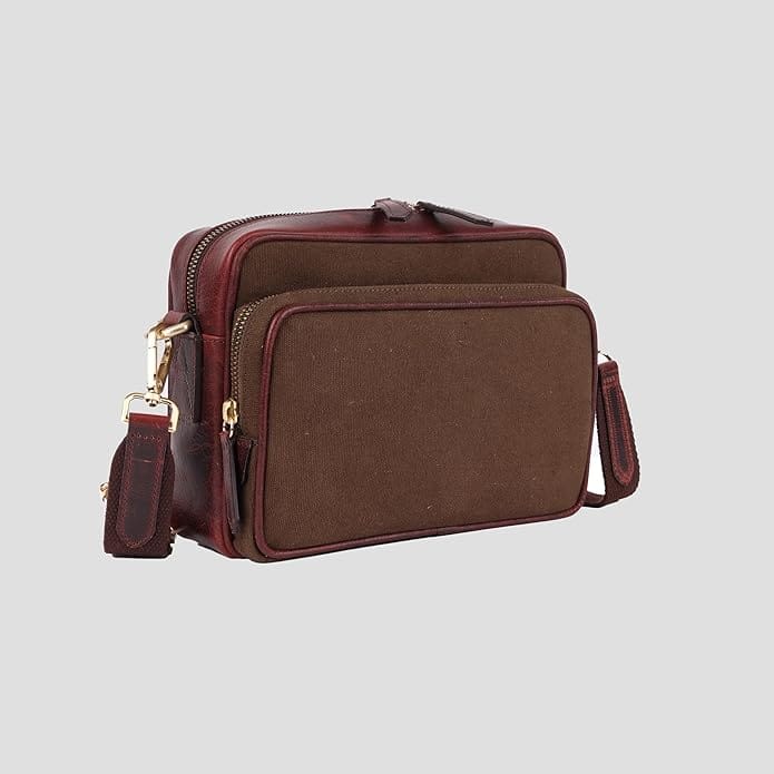 Handmade Leather and Canvas Messenger Bag for Men and Women