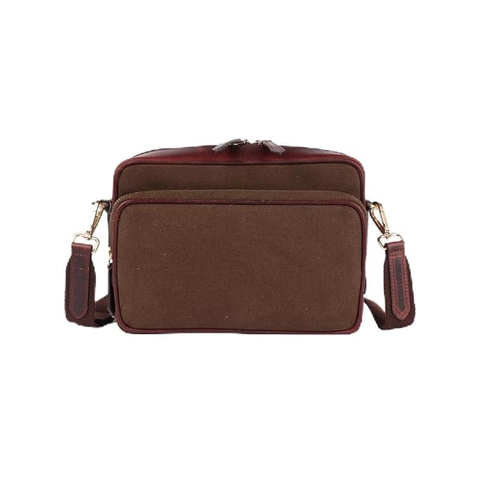 Handmade Leather and Canvas Messenger Bag for Men and Women view 2