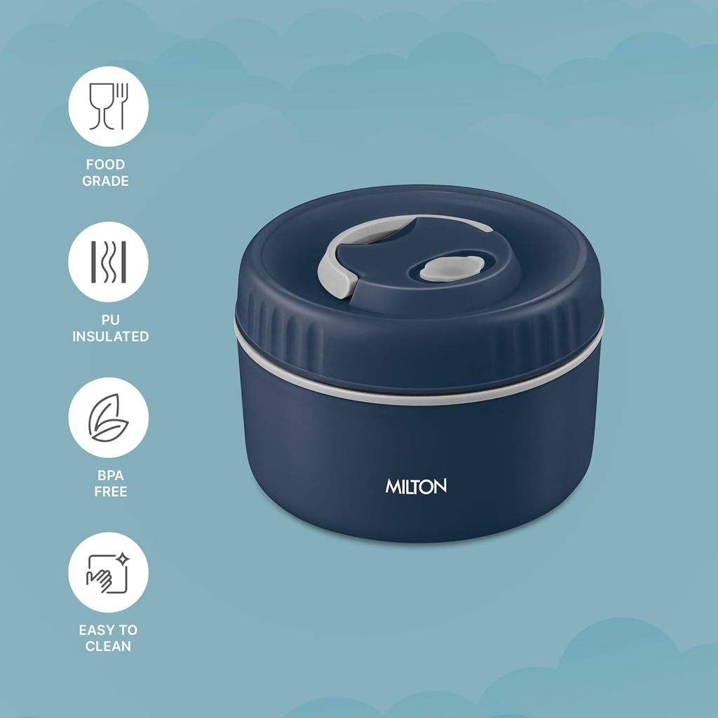MILTON Snack Box Big I Inner Steel, PU Insulated 510 ml I Leak Proof with Air Vent I Lunch Box for Office Use view 2