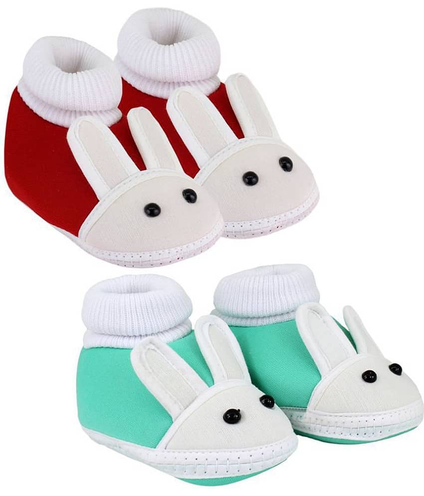 Neska Moda Baby Boys And Baby Girls Red And Green Soft Slip On Booties For 0 To 6 Months