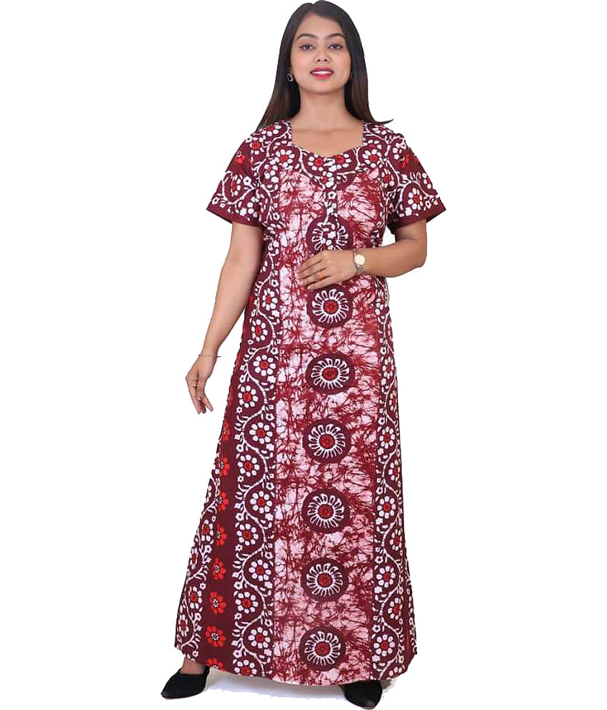 Favnic Cotton Nighty & Night Gowns - Maroon