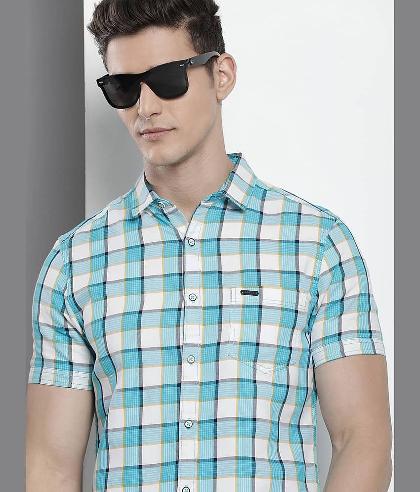 The Indian Garage Co. Poly Cotton Slim Fit Checks Half Sleeves Men's Casual Shirt - Blue ( Pack of 1 )