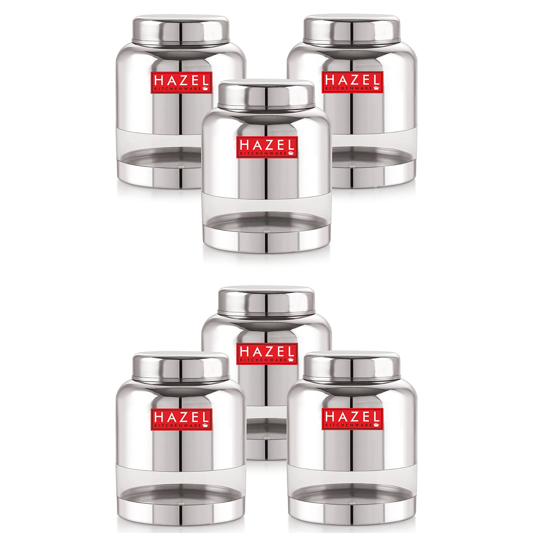 HAZEL Stainless Steel Kitchen Containers with Airtight Lid , 1500 ml Barni shape Container with Glossy Finish , Multipurpose Storage Box for Kitchen Containers, Set of 6