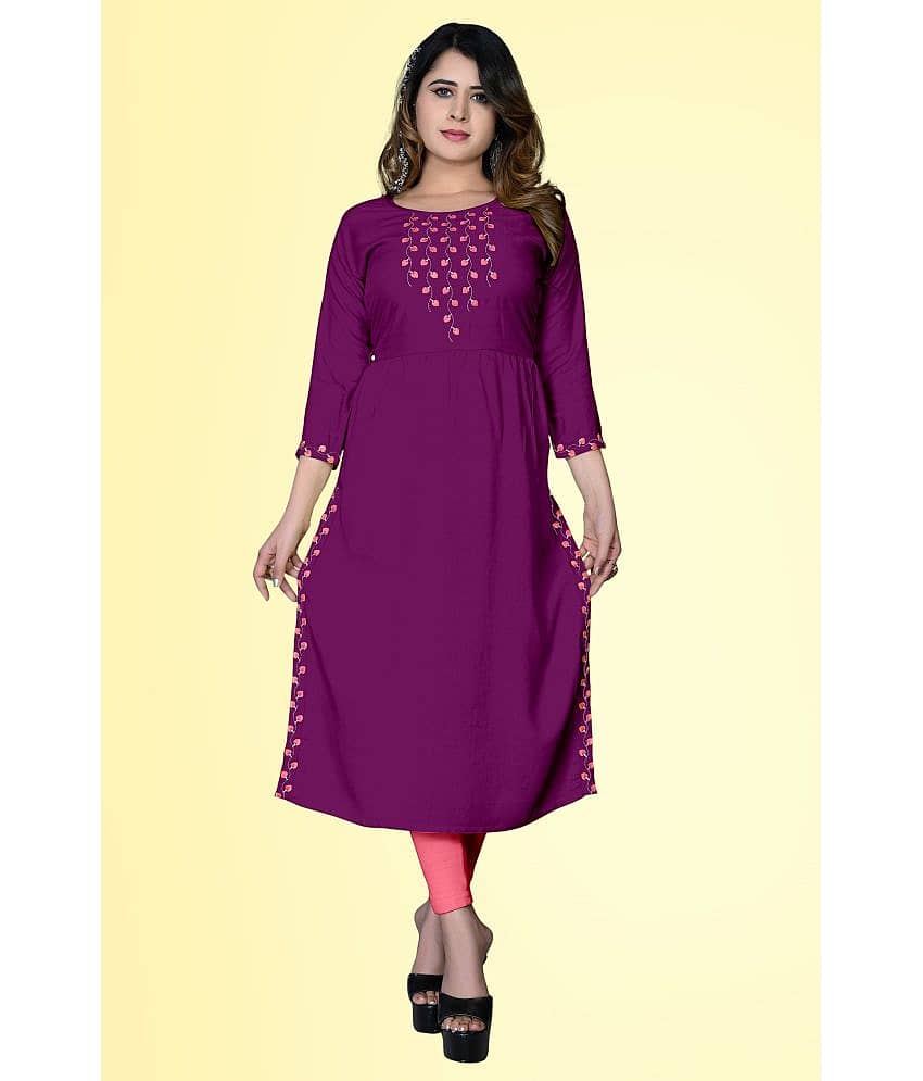 haya fashion - Magenta Rayon Women's Straight Kurti ( Pack of 1 )