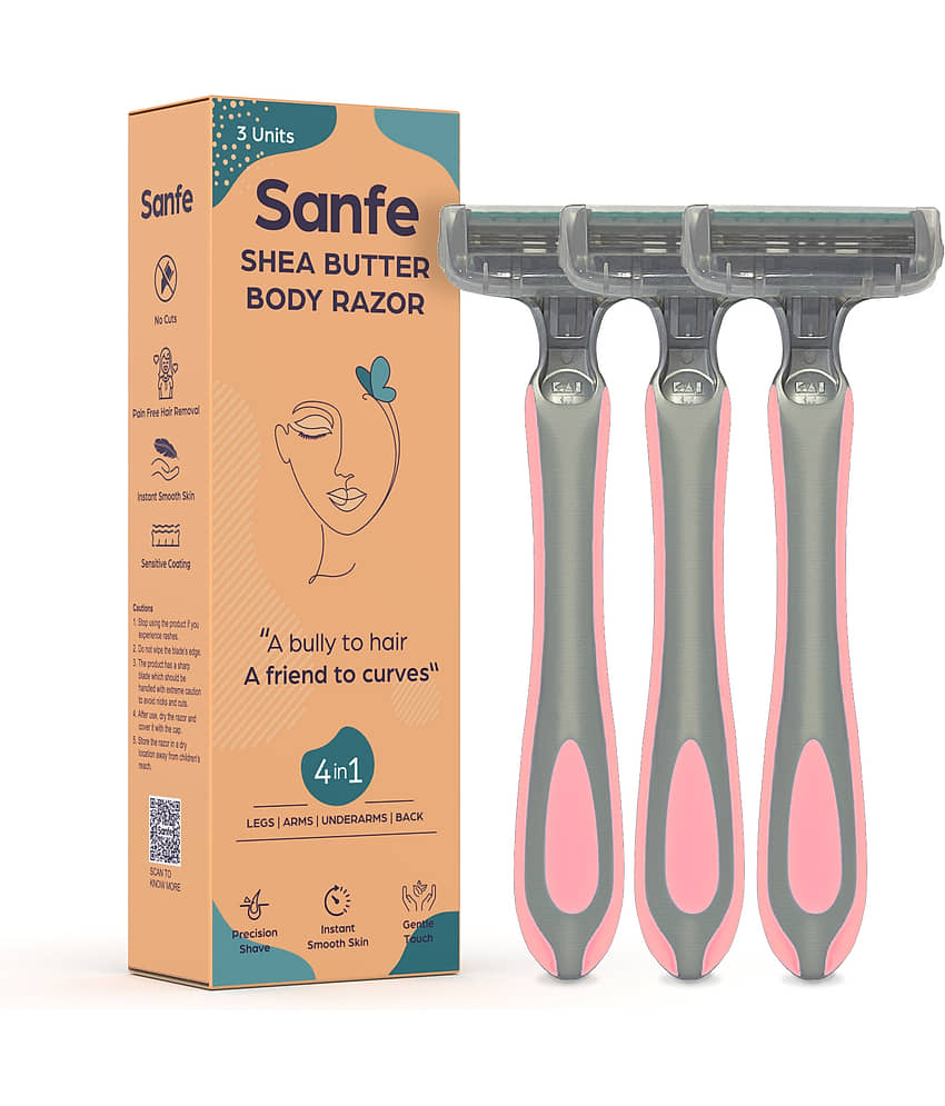 Sanfe Shea Butter Body Razor for Women's Hair Removal - Pack of 3 | Comfortable Handle | Instant & Pain Free Remover
