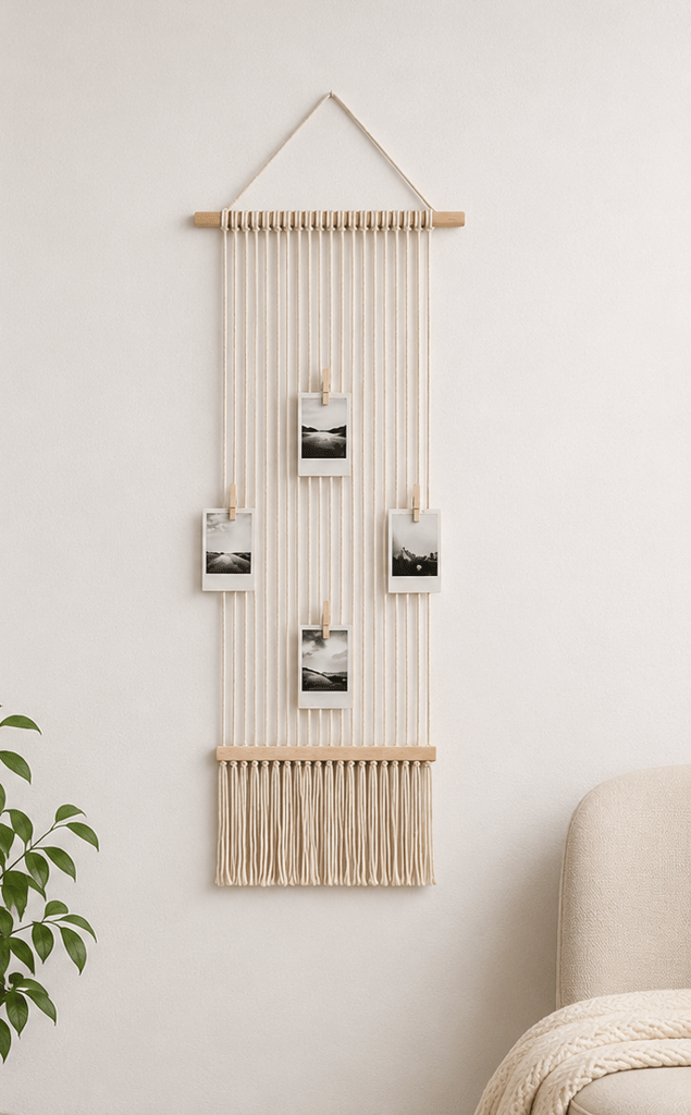 Macrame Wall Hanging Photo Display - 4 Clips view 2