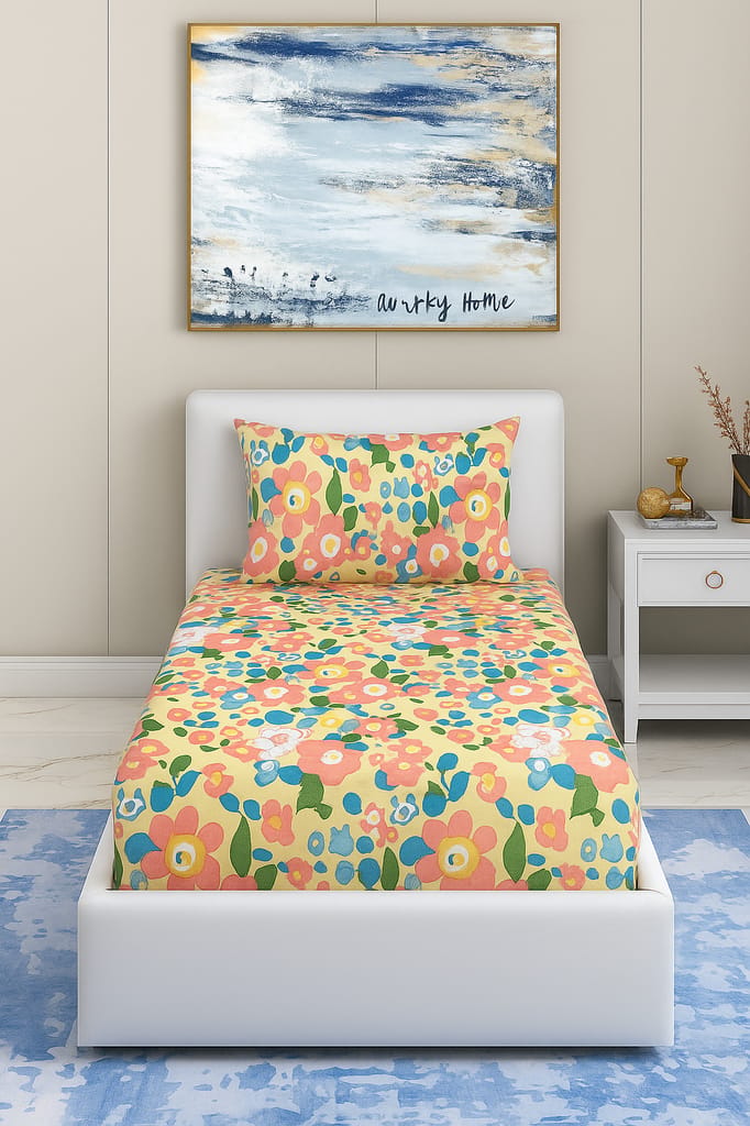 Quirky Home Coral Collection Single Bedsheet with Pillow Cover