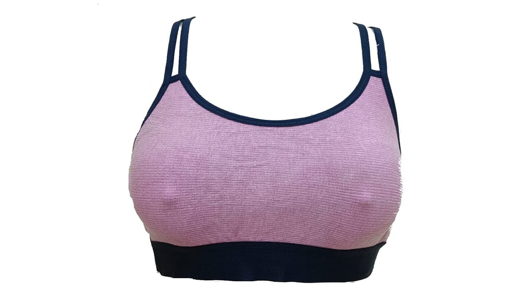 FooFaa Cotton Cross Back Non-Padded Non-Wired Gym Yoga Exercise Sports Bra (Pink-White) - Fits 30" to 34" Bust view 2