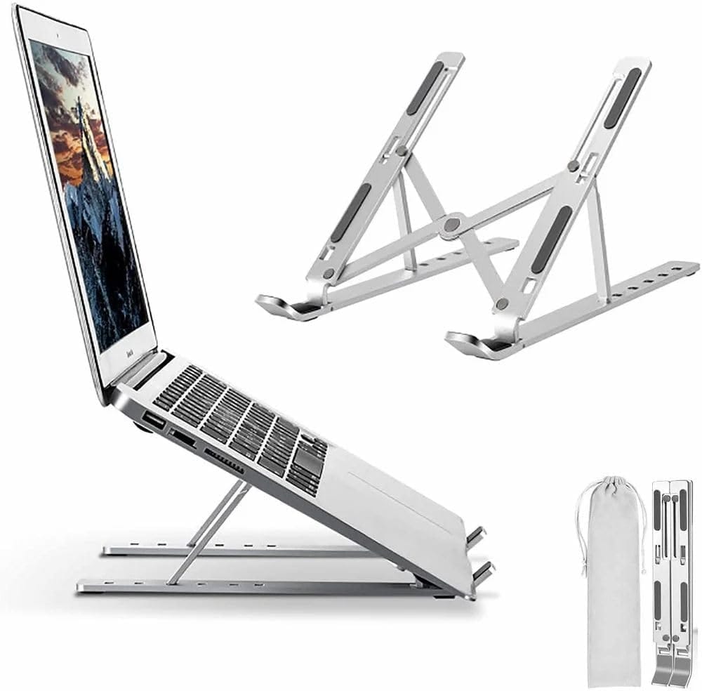 6 Angles Adjustable Aluminum Ergonomic Foldable Portable Tabletop Laptop/Desktop Riser Stand Holder Compatible for MacBook, HP, Dell, Lenovo & All Other Notebook (Silver, 1 Year Warranty) view 2