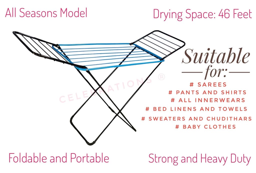 CELEBRATIONS Steel Cloth Drying Stand (Bright Blue) view 2
