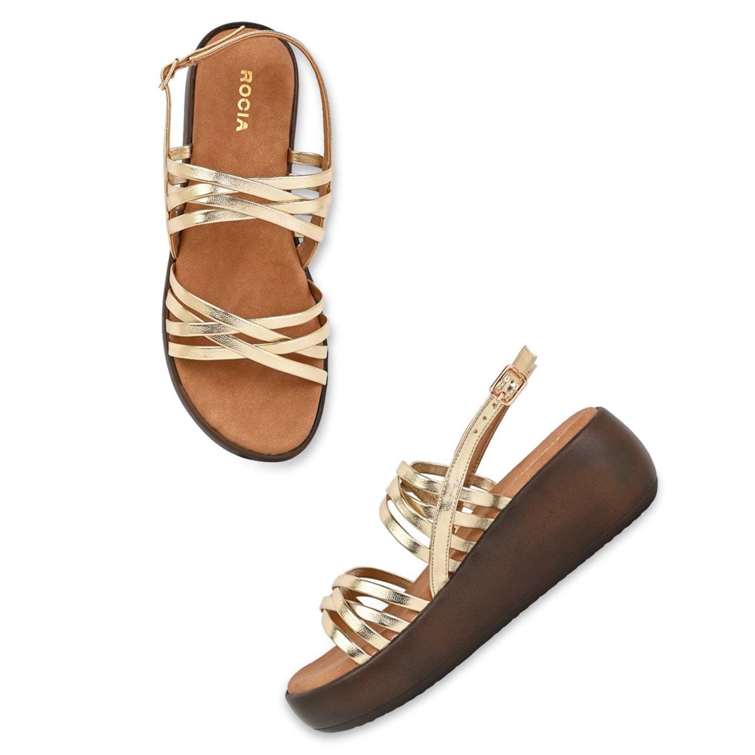 Gold Women Strappy Wedges