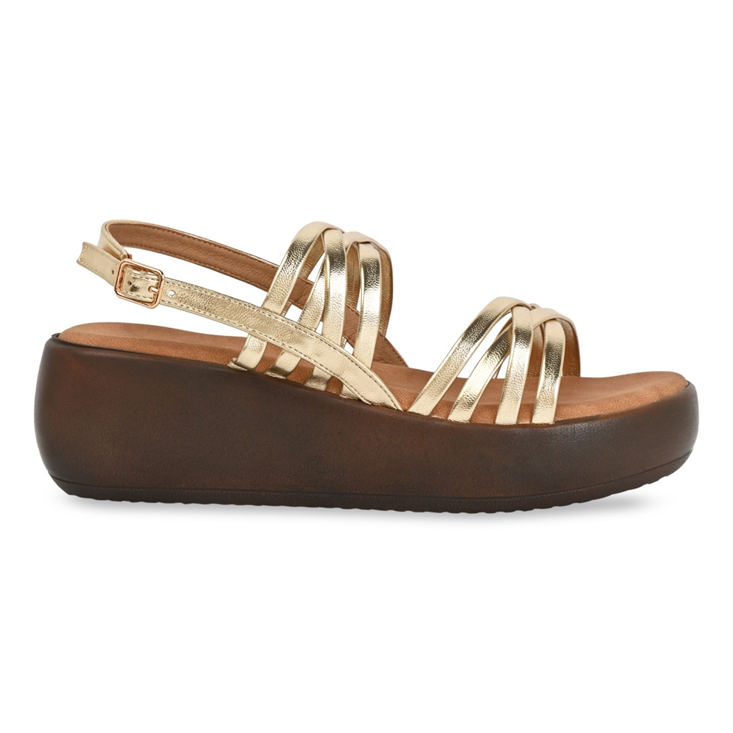Gold Women Strappy Wedges view 2