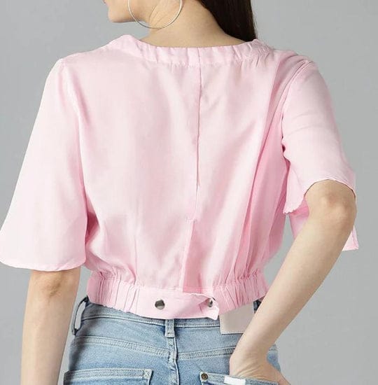 Elchic Pink Solid Crop Top view 2