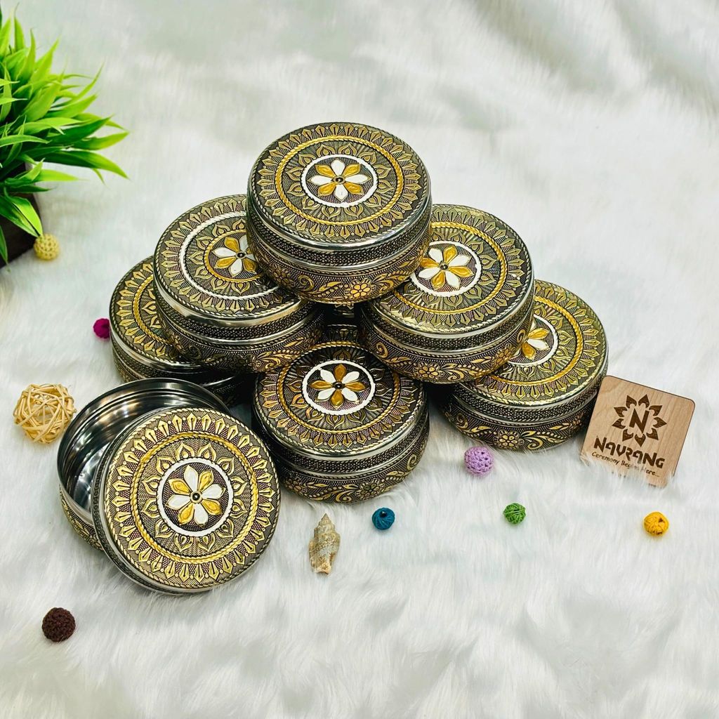 Meenakari Steel Box, Decorative Steel Box Container, Poori Dabba For Return Gifts Pack Of 8 view 2