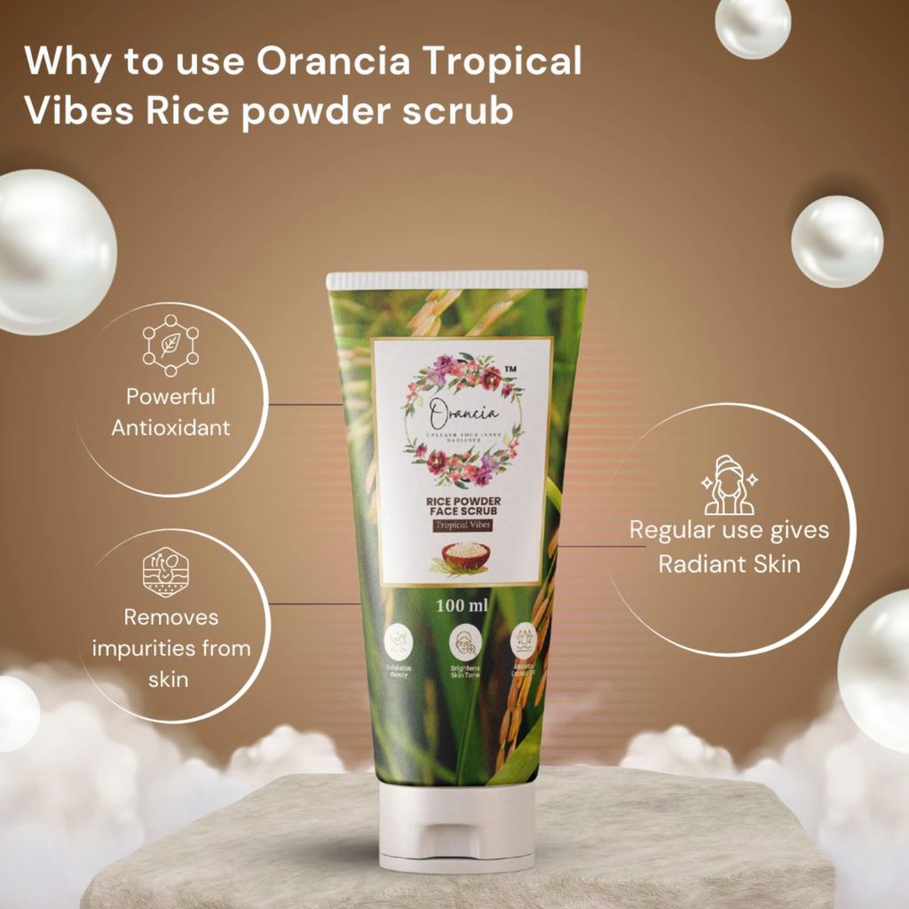 Orancia RICE POWDER Face SCRUB for Smoother, Radiant and Brighter Skin | Glass Skin | Unclogs Pores | For Men & Women- 100 gram view 2