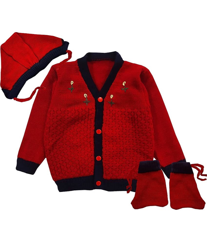 LITTLE PANDA Single Unisex for Baby Woollen Cardigans ( Deep Pink )