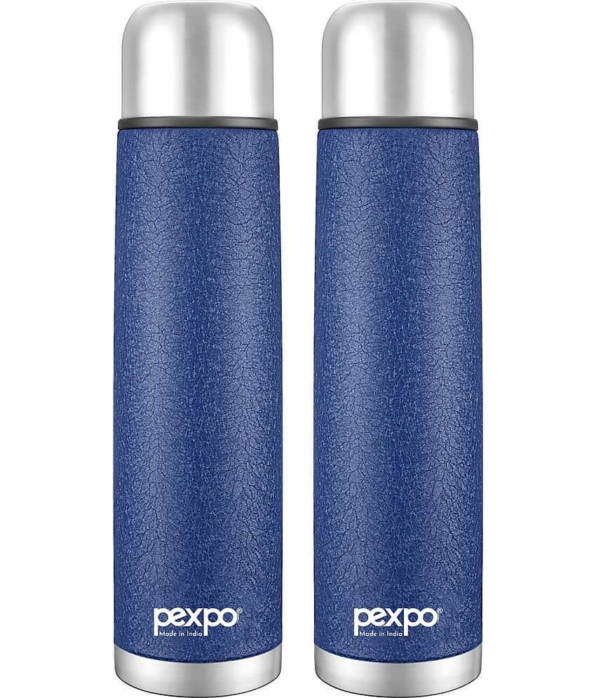 Pexpo 500ml 24 Hrs Hot and Cold ISI Certified Flask with Jute-bag, Flamingo Vacuum insulated Bottle (Pack of 2, Silver)