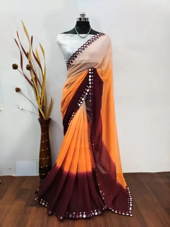 Georgette Saree With Mirror Work And Blouse view 2