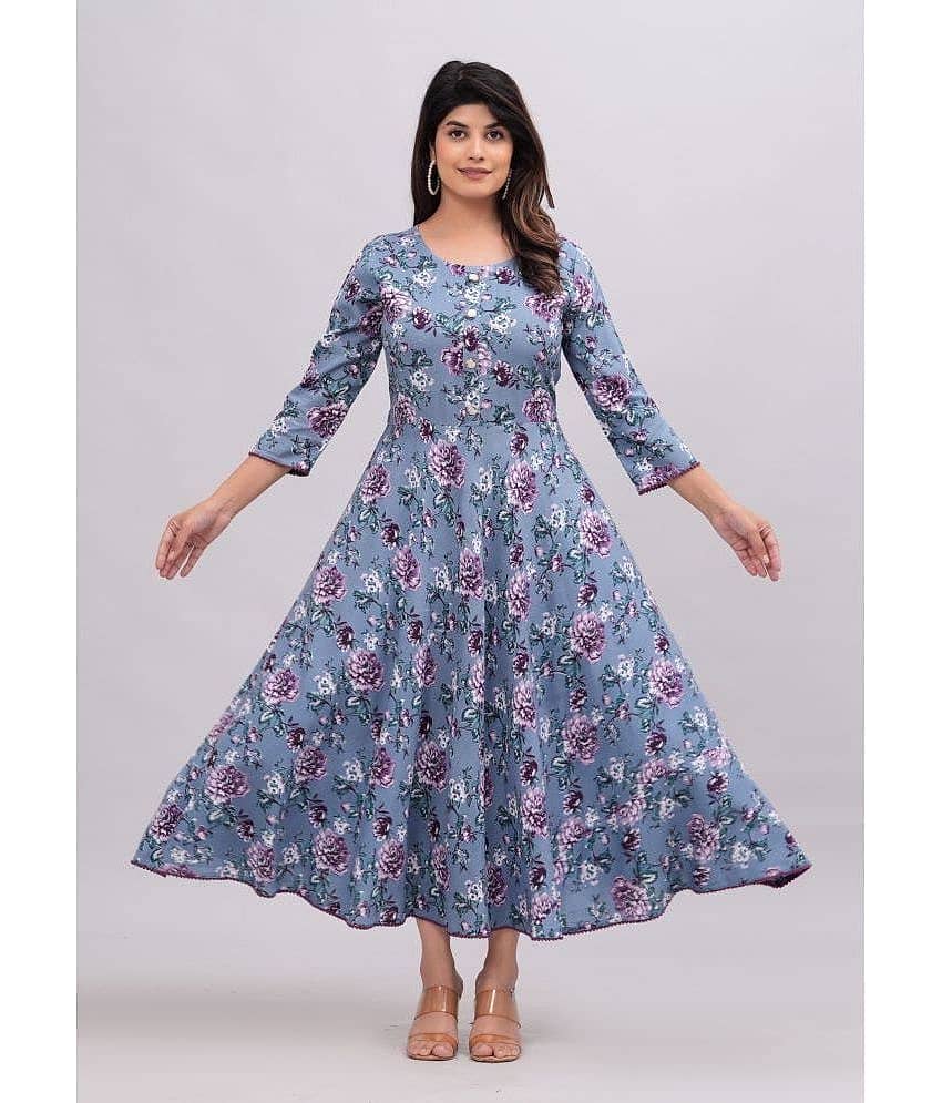 CTMTEX Rayon Printed Anarkali Women's Kurti - Blue ( Pack of 1 )