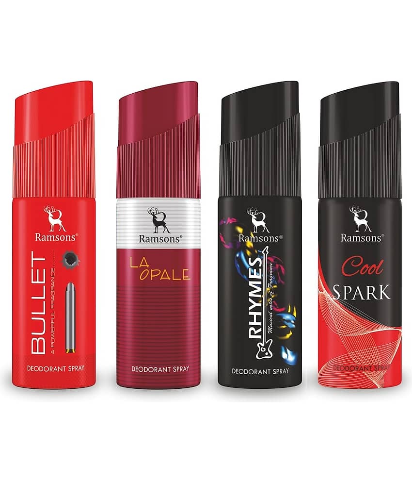 Ramsons Cool Spark, Rhymes, La opale & Bullet Deodorant Spray for Unisex 160 ml ( Pack of 4 )