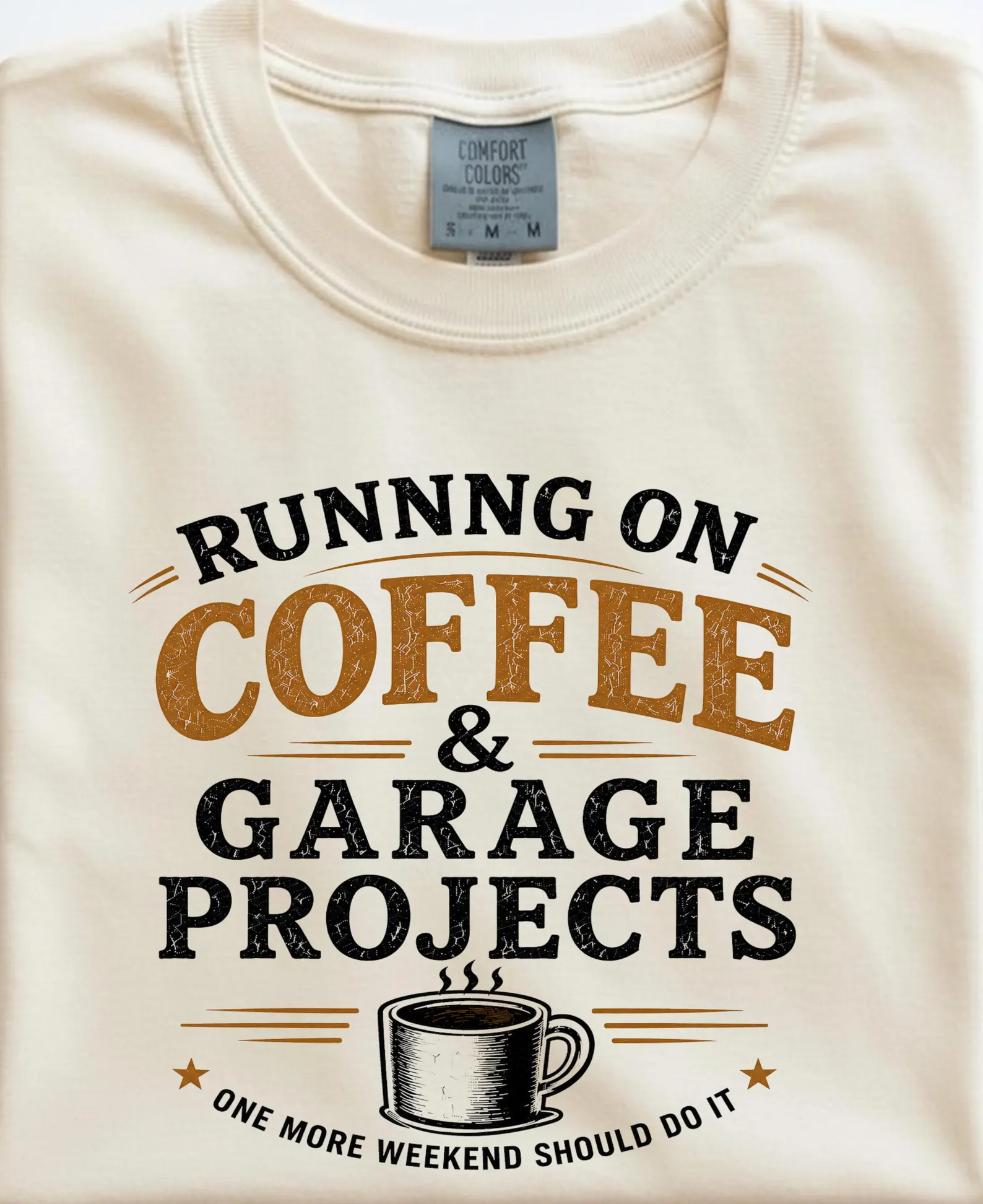 Running On Coffee And Garage Projects Shirt, Funny DIY Shirt, Mechanic Gift, Woodworker Tee, Garage Hobby Shirt, Comfort Colors Tee