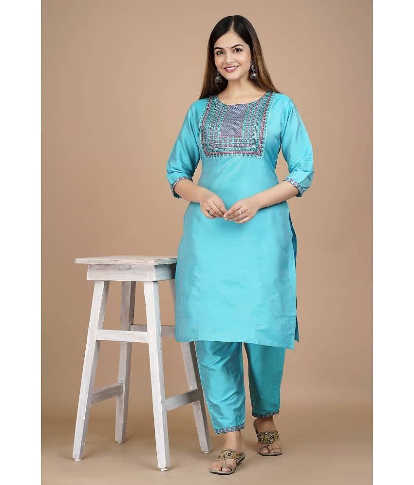 EXPORTHOUSE - Blue Straight Silk Women's Stitched Salwar Suit ( Pack of 1 )
