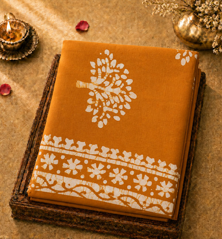 Handcrafted Batik Cotton Handblock Saree