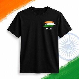 Black and White India Printed Pure Cotton Round Neck Printed T-Shirt For Men