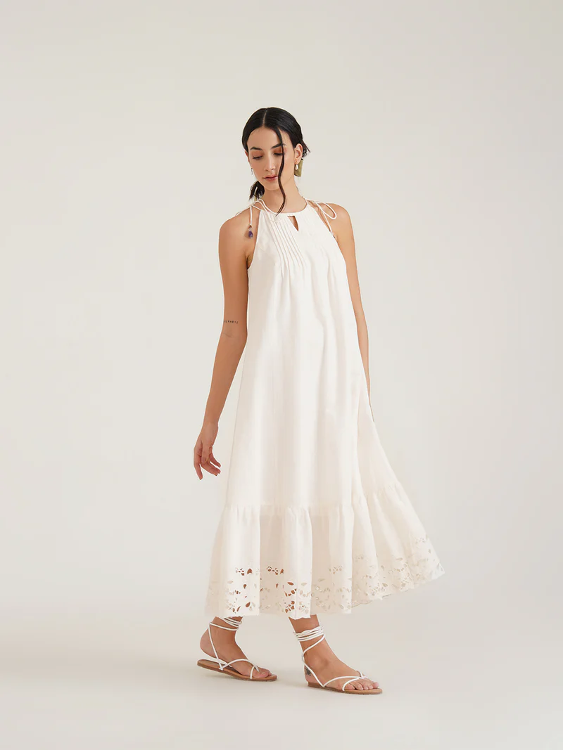 ANAHIT - Organic Cotton Linen Maxi Dress with Embroidery