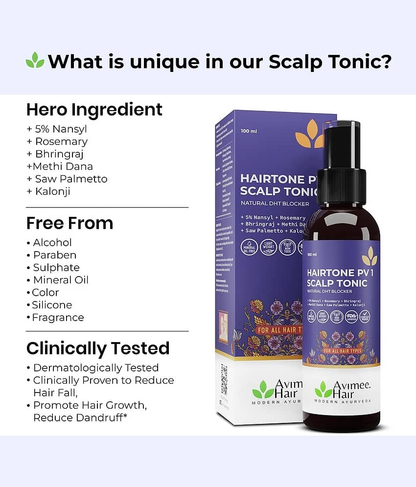 Avimee Herbal Hairtone PV1 Scalp Spray, Natural DHT Blocker with Saw Palmetto & Bhringraj, 100 ml (Pack of 1) view 2