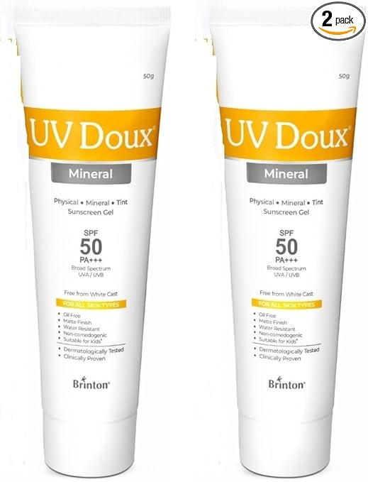 Brinton Sunscreen SPF 50 PA+++ UV Doux Mineral Sunscreen 50gm x Pack of 2 (100 g)