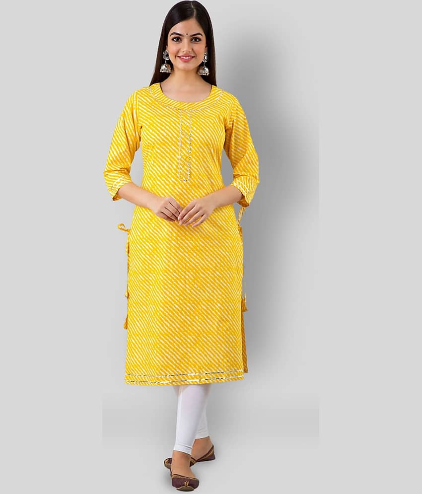 Lee Moda - Yellow Cotton Blend Women's Straight Kurti