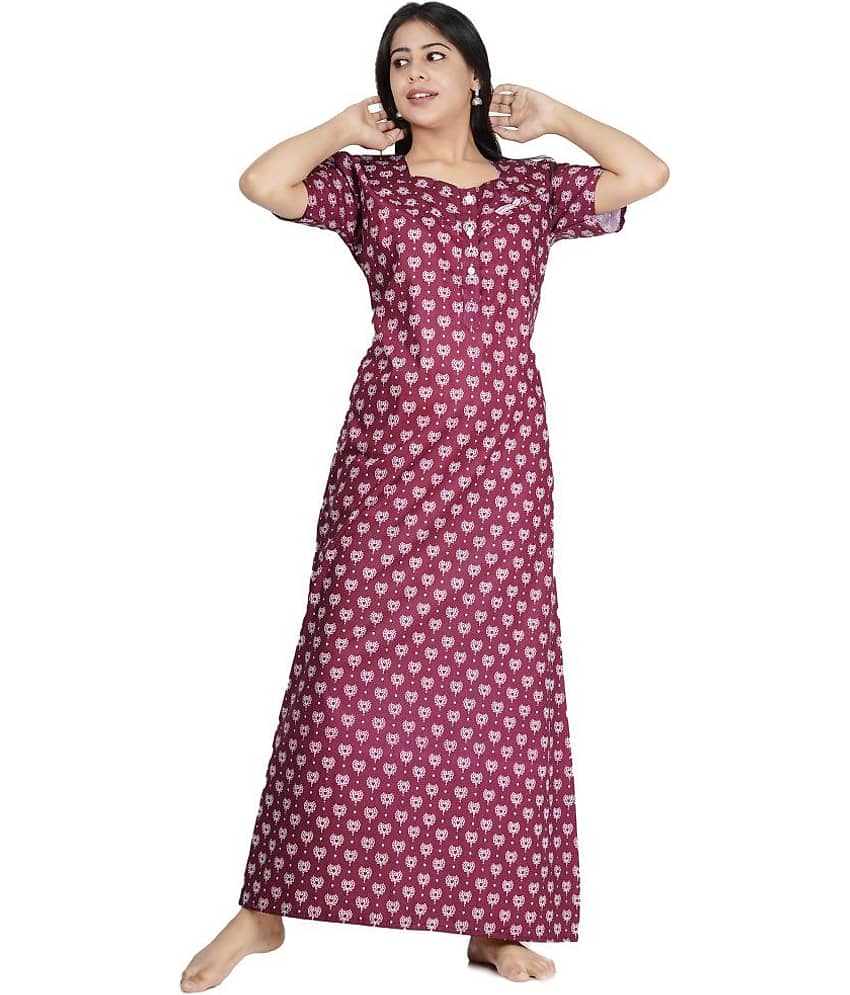 Favnic Cotton Nighty & Night Gowns - Purple