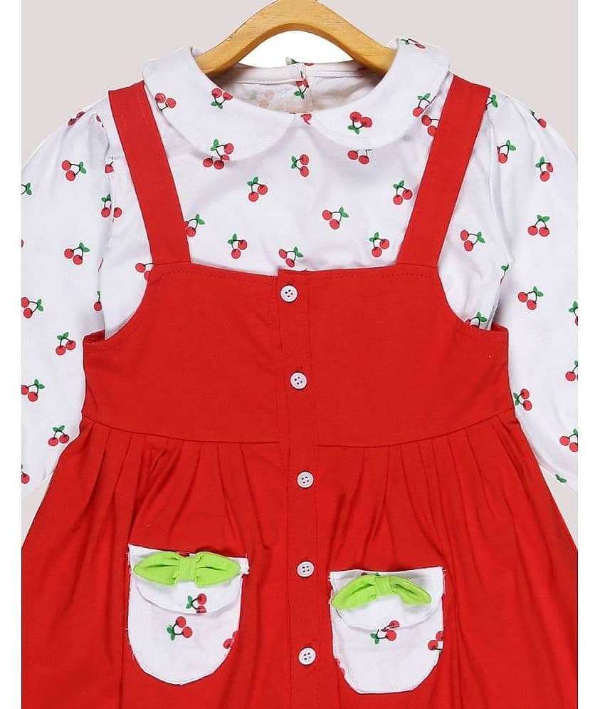 Babeezworld Cotton Dungarees For Girls ( Pack of 1 , Red ) view 2